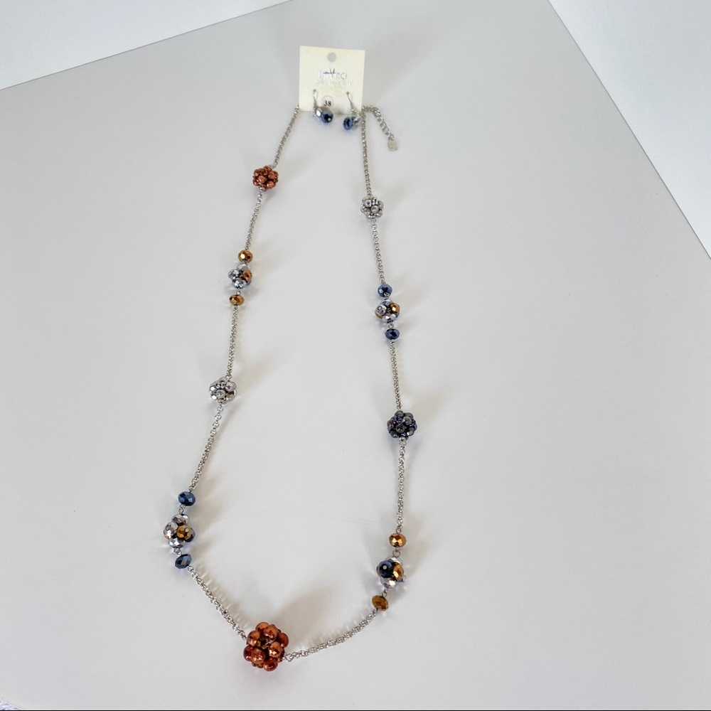🌻NWT DaVinci Long Necklace & Earring Set Silver OS